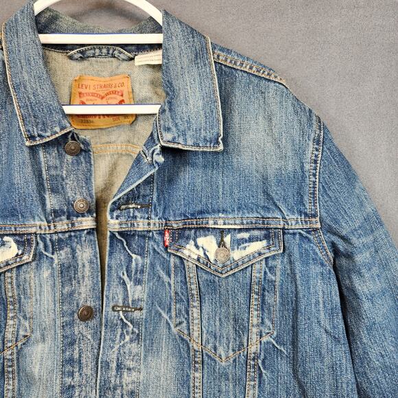 Levis Mens Jean Jacket XL Trucker 72334 Type 3 Blue Bleach Wash Distressed Chore - Picture 11 of 16